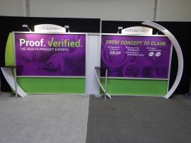 RENTAL: Modified RE-2016 with Curved Accent Structures with White Pillowcase Fabric Covers, and (2) Connected Workstations