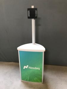 RENTAL:  RE-1588 Monitor Stand with Graphics and Open Back with Shelves