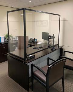 Customized Powder-coated Safety Dividers for a Bank Desk and Teller Windows