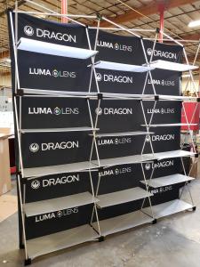 Quadro FG-116 Pop Up Display with 18 Shelves, Direct Print Front Graphic, and a Rear Fabric Printed Graphic