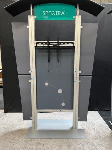 RENTAL: (2) Modified RE-1230 Large Monitor Kiosks with Arch Canopies, Large Monitor Mounts, Direct Print Sintra Wing Graphics, and Tension Fabric Graphics