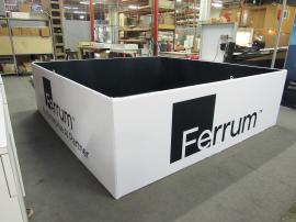 VK-5124 Island Exhibt with (1) DS Large Arch, (2) Smaller Arches, (1) SuperNova LB, (2) SYM-407B Counters, (1) MOD-1717 LB Counter, (4) Monitor Mounts, and (1) 10' x 10' x 36" Aero Hanging Sign -- View 4