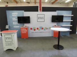 Modified SYK-2020 Symphony Portable Display with SEG Fabric Graphics, (2) Monitor Mounts, (4) Custom Shelves, Literature Tray, and SYM-406 Counter with Locking Storage