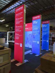 Modified GK-5152 Island Exhibit with Large Storage Closet, (1) Single-sided Lightbox, Monitor Mounts, and (3) 15 ft. Double-sided Lightboxes -- View 2