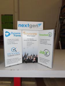 (2) FT-01 Folding Fabric Tabletops with Three Panels and Graphics -- View 2