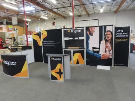 ECO-2018 Sustainable Exhibit with ECO-1065 Reconfiguration. Includes Aluminum Extrusion, Fabric Graphics ECO-5C Counter, Storage, and Meeting Area