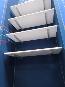 GK-1014 Gravitee Modular Inline Exhibit with Backlit Fabric Graphics, Shelves, LED Stem Light, and GOD-1558 Counter with Locking Storage -- View 4