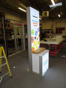 MOD-1713 Monitor Stand with Backlit Fabric Graphics, Monitor Mount, and Locking Storage -- View 3