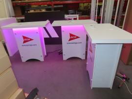 (3) Modified SYM-406 Counters with Larger Countertops, Vinyl Graphics, RGB LED Perimeter Lights, and Locking Storage