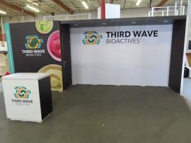 Modified Gravitee GK-2989 Modular Inline Exhibit with Tension Fabric Graphics, Locking Closet, and MOD-1724 Counter with Locking Storage