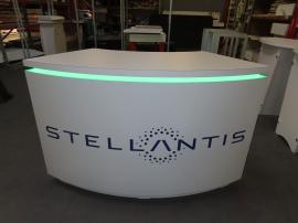 MOD-1727 Custom Curved Counter with LED Accent Lights and Locking Storage and MOD-1458 Wireless Charging Table with LED Accent Lights