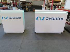 MOD-1596 and MOD-1724 Custom Counters with LED Accents Lights, Vinyl Graphics, and Locking Storage