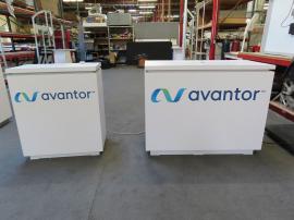 MOD-1596 and MOD-1724 Custom Counters with LED Accents Lights, Vinyl Graphics, and Locking Storage