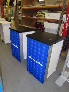 (2) MOD-1701 Backlit Pedestals with Fabric Graphics, Electrical Grommets, and Locking Storage