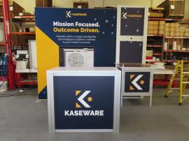 Custom Hybrid Inline Exhibit with SuperNova LED Lightbox, Backwall Counter with Locking Storage, Monitor Mount, Tension Fabric Graphics, and MOD-1278 Counter with Locking Storage -- View 2