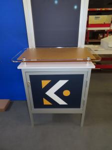 Custom Hybrid Inline Exhibit with SuperNova LED Lightbox, Backwall Counter with Locking Storage, Monitor Mount, Tension Fabric Graphics, and MOD-1278 Counter with Locking Storage -- View 3