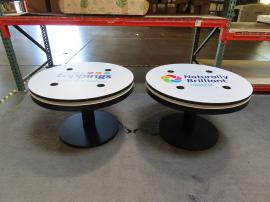 (2) MOD-1452 Wireless Charging Tables with (4) Wireless Charging Pads, Graphic, and LED Perimeter Lights