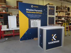 Custom Inline Exhibit with Backlit LB Graphics, Backwall Kiosk w/ Storage, Monitor Mount, and MOD-1278 Counter with Locking Storage -- View 2