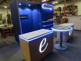 Modified GK-2990 Modular Inline with Halo Logo, (2) Monitor Mounts, (3) Shelves, (1) Closet Door, (2) Modified MOD-1596 Custom Counters with Programmable RGB LED Lights, and (1) MOD-1453 Bistro Charging Table -- View 2