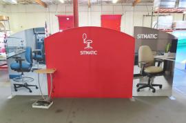 SYK-2006 Symphony Portable Display with SEG Tension Fabric Graphic, Backwall Workstation Counter, and (2) Wireless Charging Pads