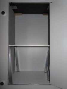 SYM-407 Symphony Portable Counter with Vinyl Graphics w/ Shelf and Locking Storage -- Interior View