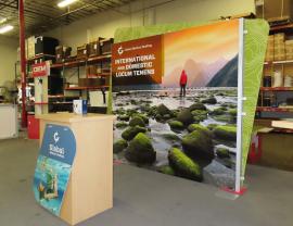 Modified VK-1961 SuperNova Backlit Display with SEG Tension Fabric Graphic and MOD-1560 Pedestal with Graphic and Locking Storage