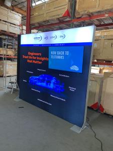 RENTAL: RE-1079 110" W x 96" H Single-Sided Lightbox with Fabric Blocker Panel, Baseplates, Large Monitor Mount, 50” Monitor, and SEG Backlit Fabric Graphic -- View 2