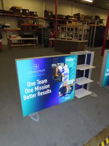 (3) VK-0005 Backlit Tabletop Displays with SEG Fabric Graphics, Aluminum Extrusion Frame, and (3) Shelves -- View 3