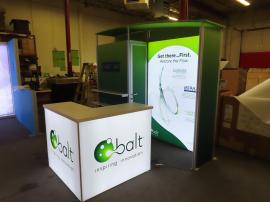 Modified ecoSmart ECO-1127 Lightbox Display with SupernNova Lightbox, Fabric Graphics, Monitor Mount, Canopy, Shelves, and MOD-1722 Backlit Counter with Locking Storage