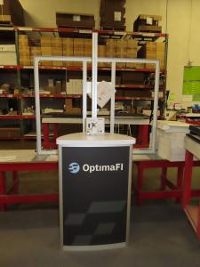 MOD-1561 Modular Monitor Kiosk with Monitor Mount, Graphic, and Open Shelving/Storage