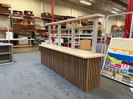 Custom Counter/Monitor Kiosk with Wood Slats, (3) Doors, Storage with Internal Shelves, Canopy, and Electrical Grommets -- View 2