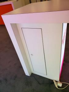 Modified VK-2949 SuperNova Lightbox with SEG Fabric Graphics and MOD-1731 Pedestal Counter with Backlit Graphics -- View 4