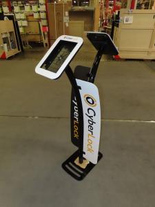 MOD-1334 iPad Stand with Locking Clamshells, Black Powder-coat Finish, and Graphic Wings and Faceplates -- View 2