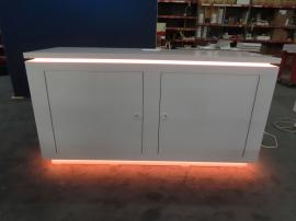 (2) MOD-1736 Custom Counters, (2) Custom Size Counters, and (1) MOD-1593 Counter all with Vinyl Graphics, RGB Programmable Lights, and Locking Storage -- View 5