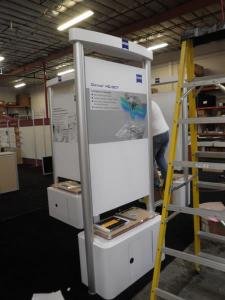 Custom Double-sided Kiosk/Workstation with Locking Storage and Silicone Edge Fabric Graphics -- Image 2